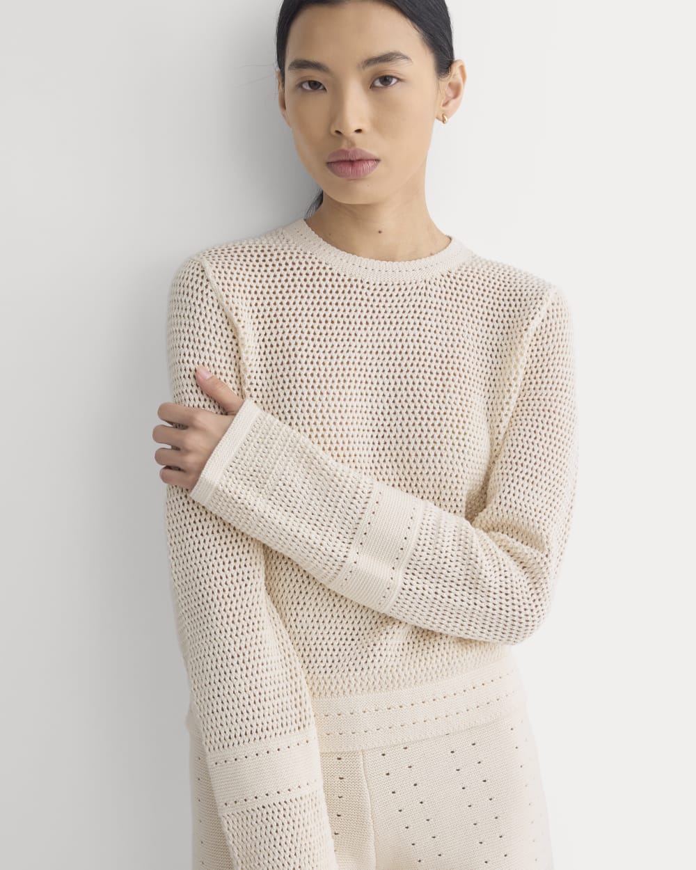 Open Knit Long-Sleeve Crew in Everyday Cotton | Canvas - Image 4