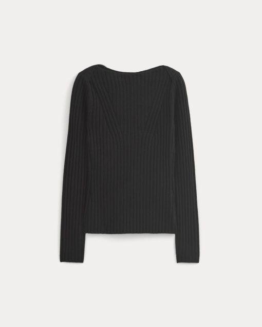 Alternative view of Cashmere Ribbed Boat-Neck Sweater | Black