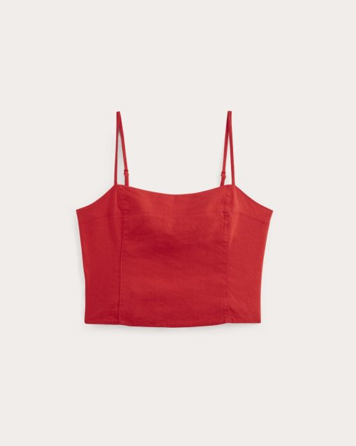 Alternative view of The Seamed Top in Stretch Linen | Classic Red