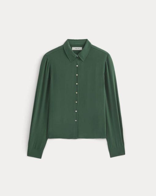 Alternative view of Shrunken Top in Washable Silk | Hunter Green