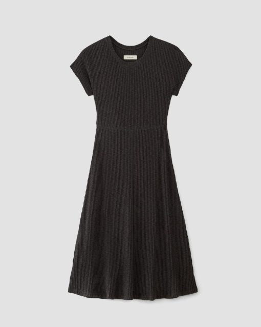 Alternative view of The Rib-Knit Cap-Sleeve Midi Dress | Black