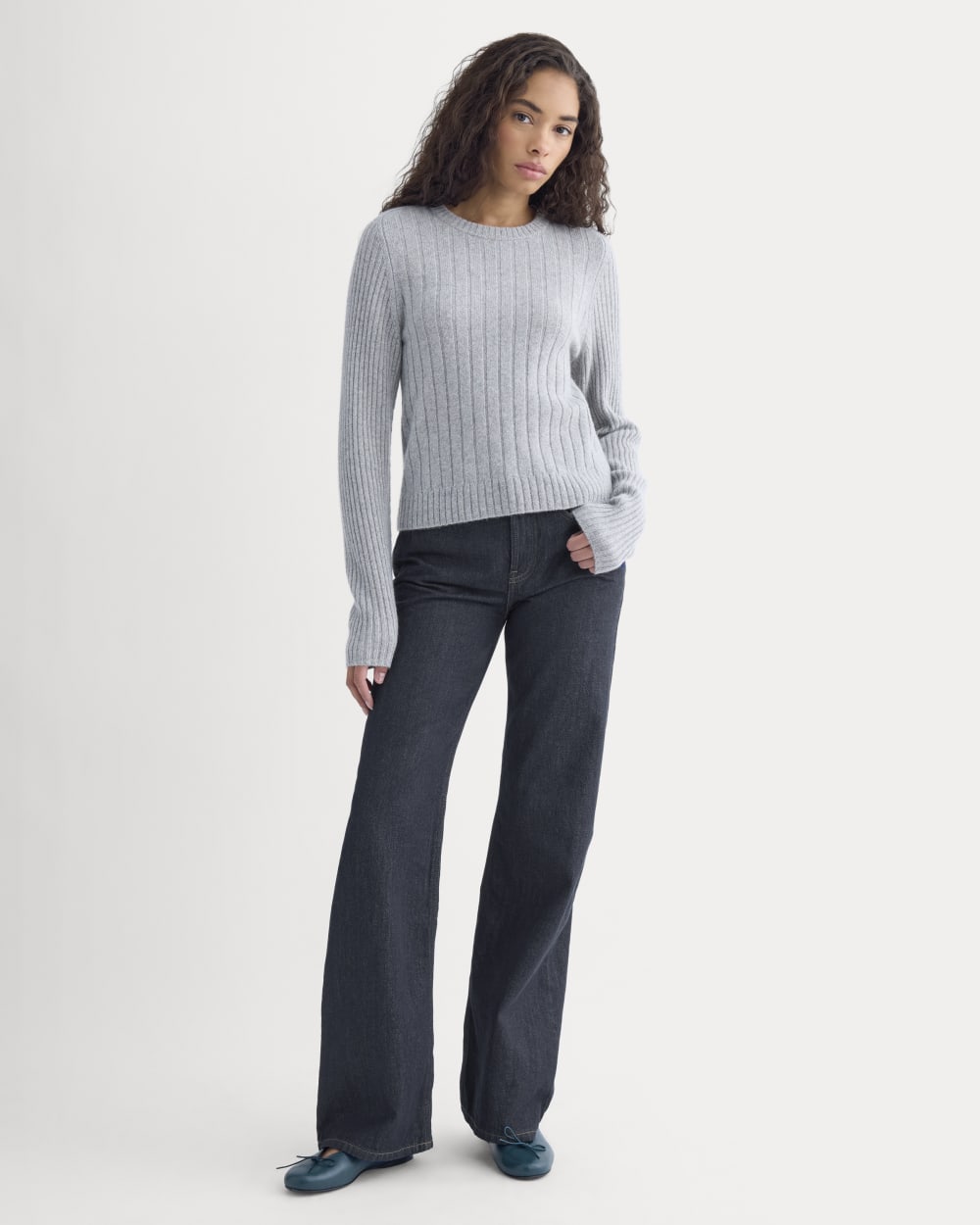 Mix Ribbed Crew in Cashmere | Light Heather Grey - Image 3