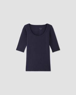 Alternative view of The Luxe Rib Scoop-Neck Tee | Navy