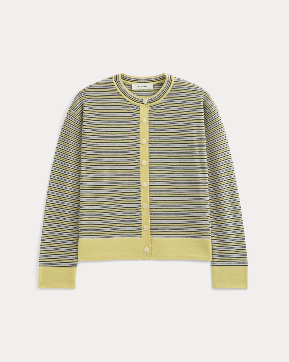 Crew Cardigan in Ultrasoft Merino | Double Cream Multi Stripe - Image 2