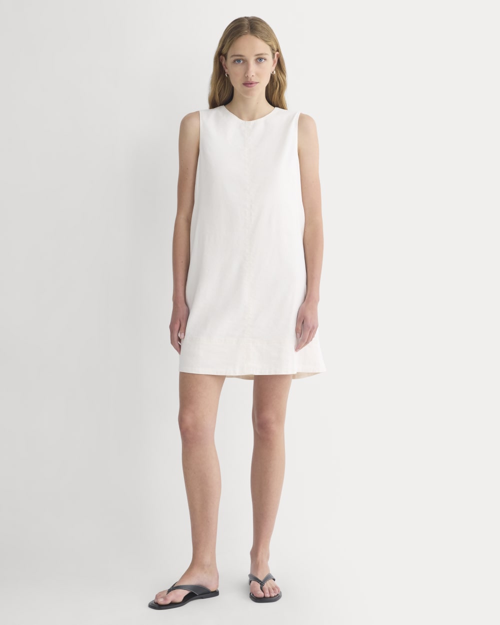 The Shift Dress in Stretch Linen | Bone - Image 3