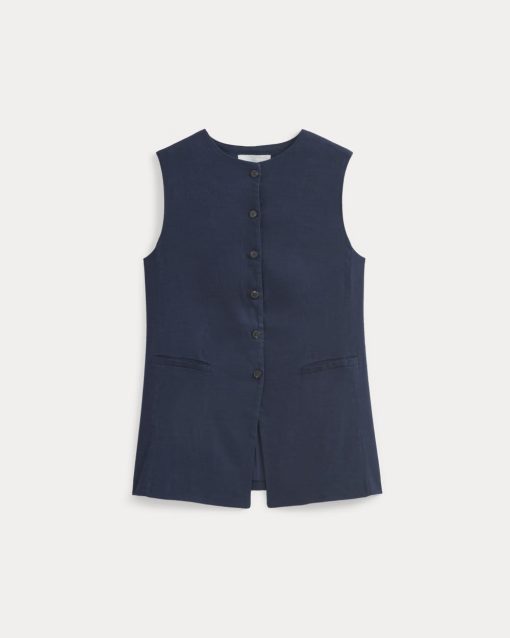 Alternative view of Long Vest in Stretch Linen | Navy