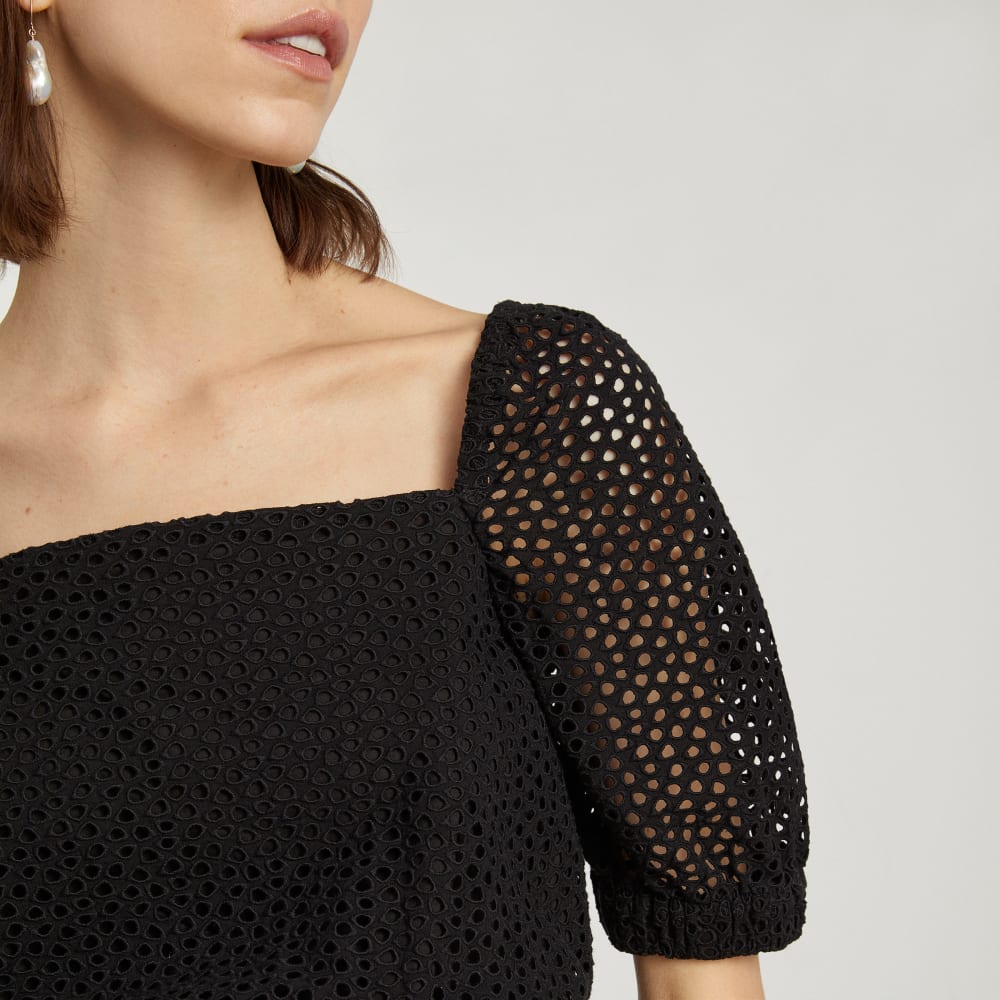 The Eyelet Puff Sleeve Top | Black - Image 6