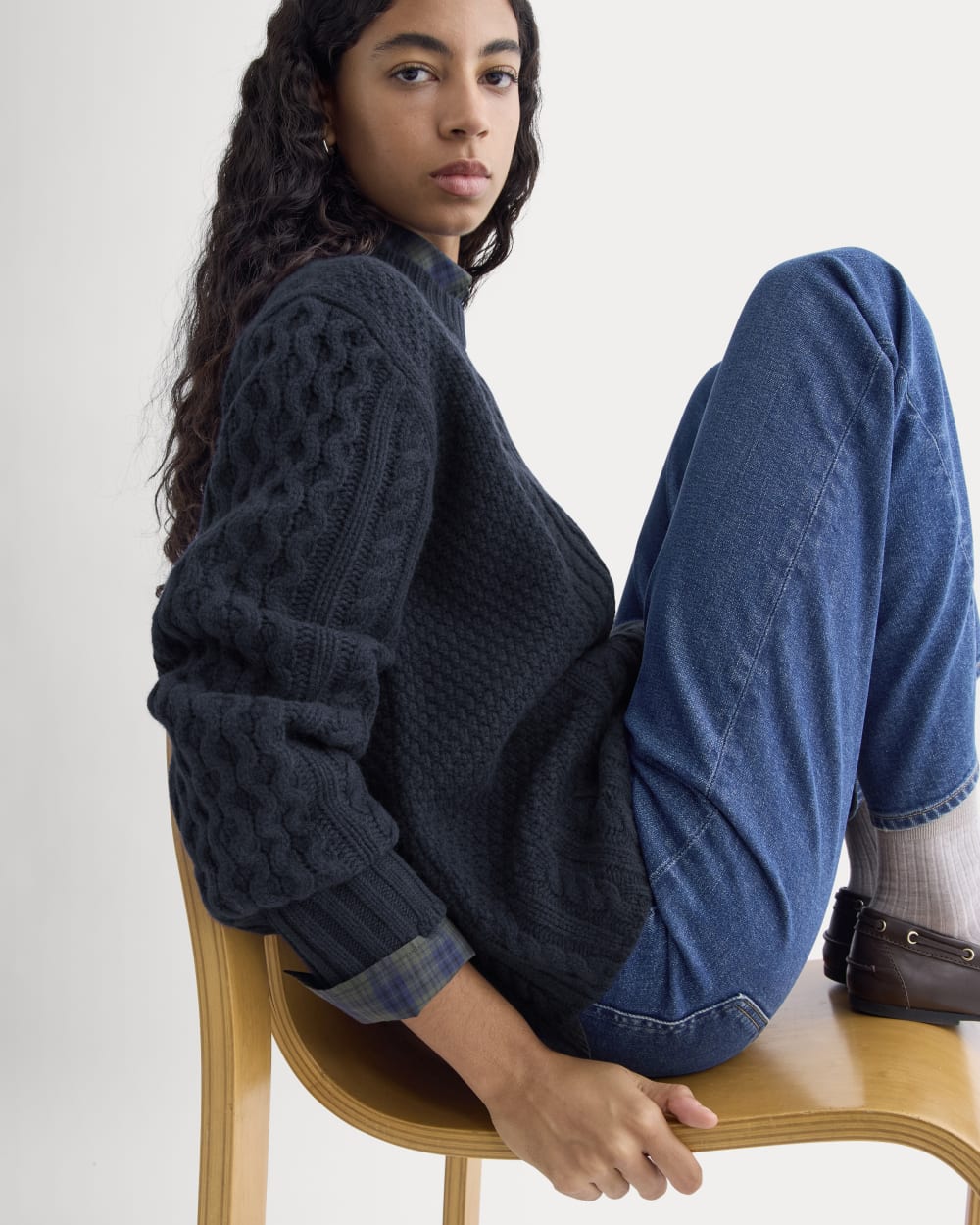 Cable Sweater in Luxe Merino | Navy - Image 8