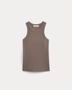 Alternative view of Racerback Tank in Pointelle | Heathered Chocolate Chip