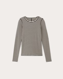 Alternative view of The Luxe Rib Long-Sleeve Crew | Bone / Black