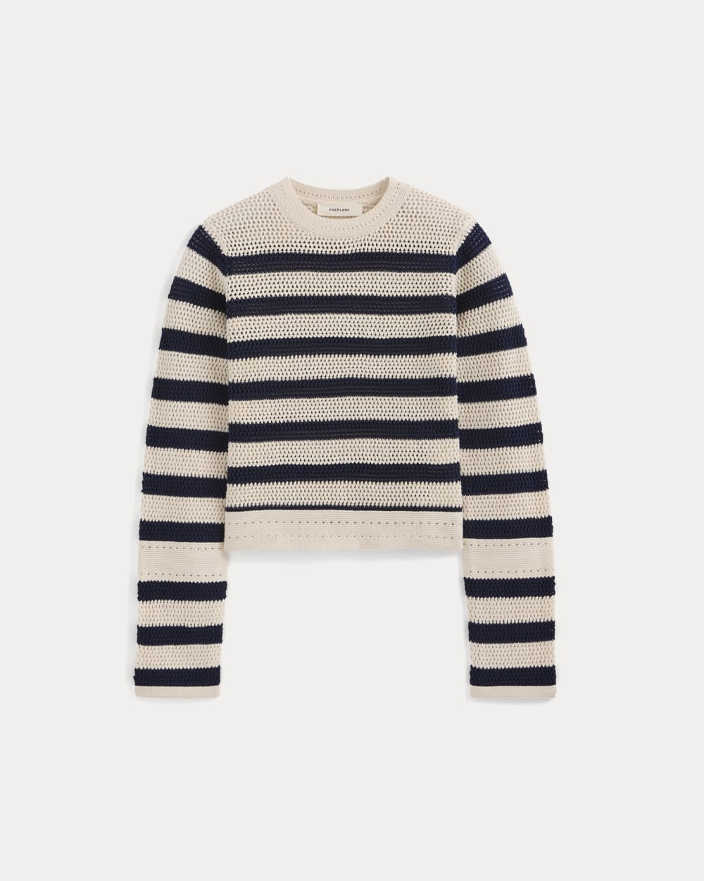 Open Knit Long-Sleeve Crew in Everyday Cotton | Canvas / Navy - Image 2