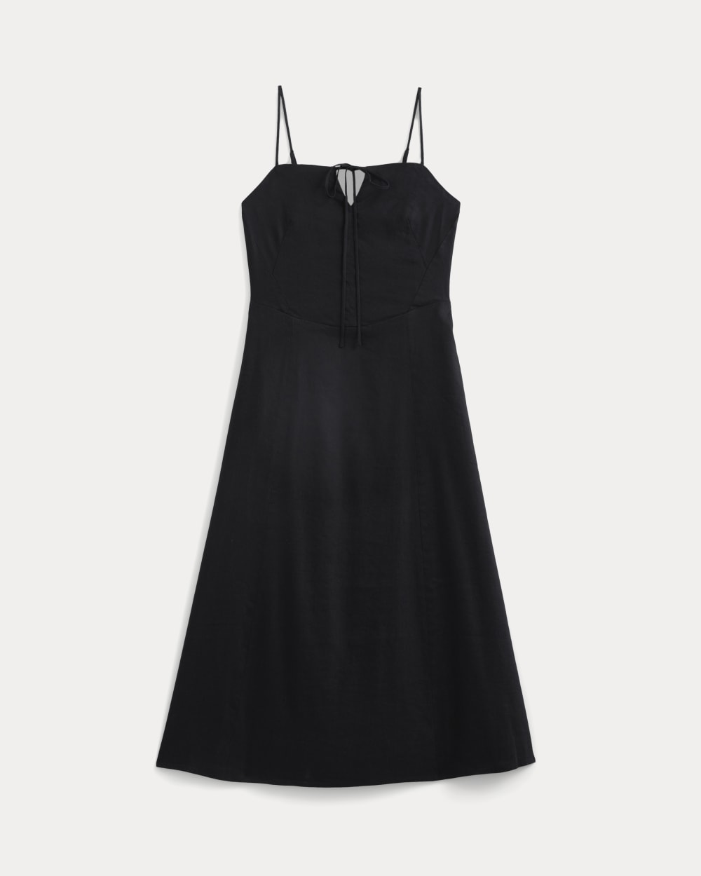 Tie-Neck Dress in Stretch Linen | Black - Image 2