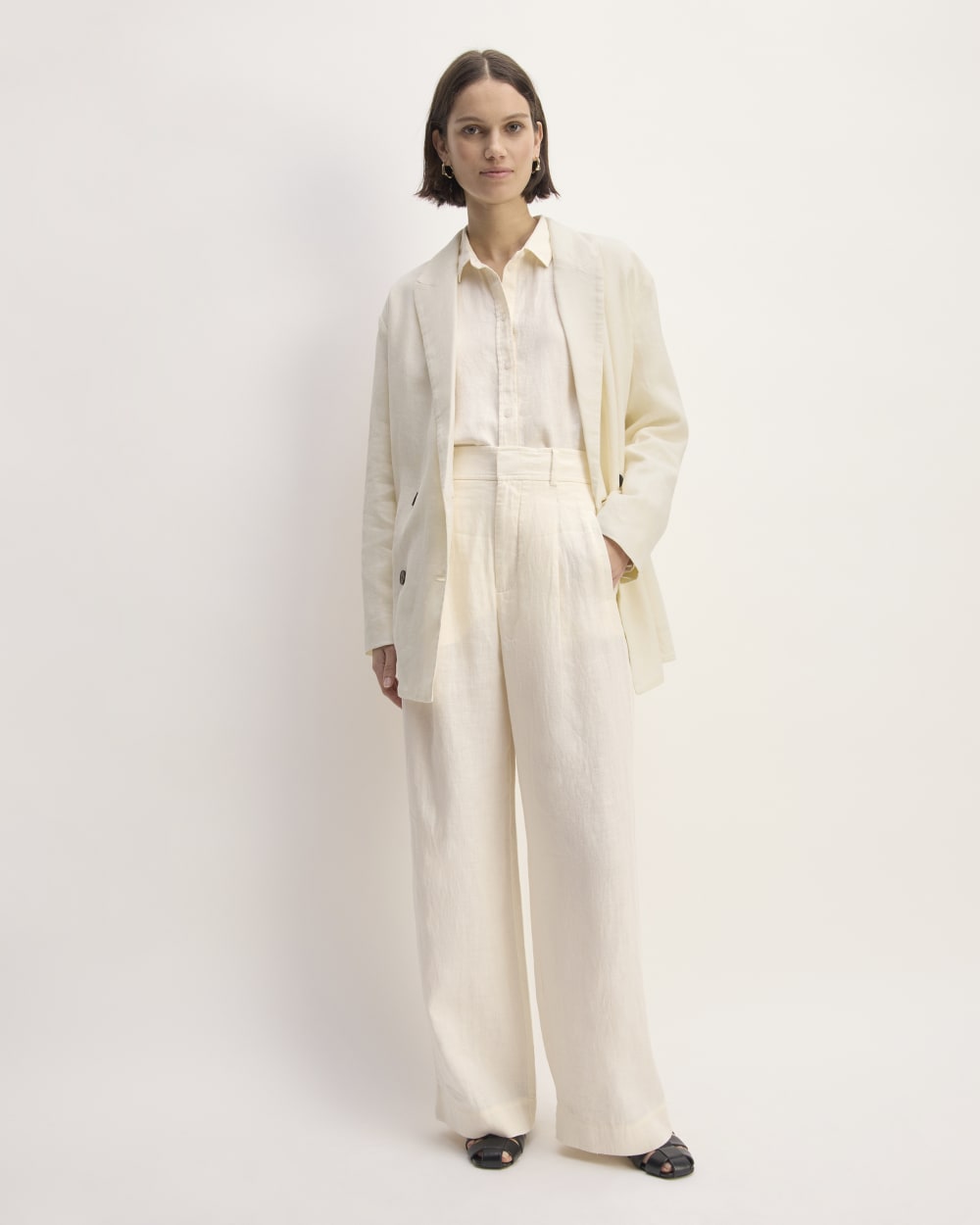 The Linen Double Breasted Blazer | Bone - Image 3