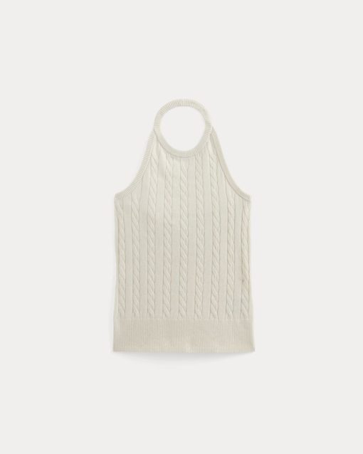 Alternative view of The Cable Halter in Cotton Cashmere | Birch