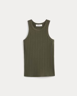 Alternative view of Racerback Tank in Pointelle | Olive Night
