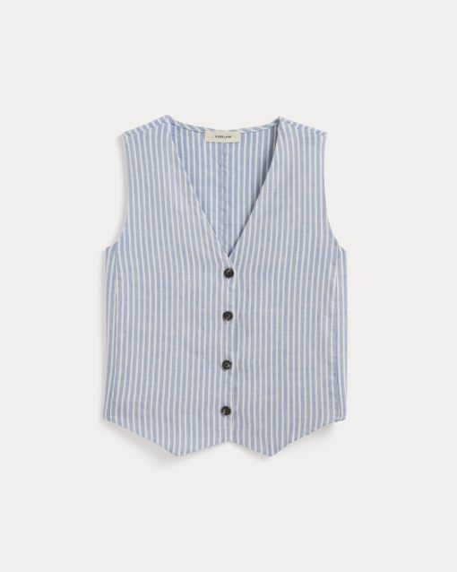 Alternative view of The Vest in Stretch Linen | Bluebell / Bone