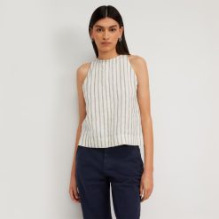 The Linen High-Neck Tank | Black / Canvas Tan