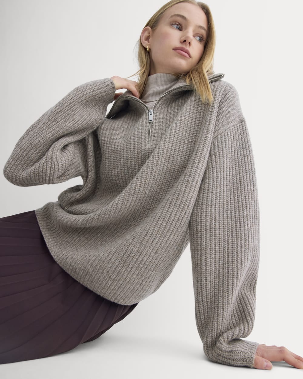 The Half-Zip Sweater in Luxe Merino | Heather Soft Taupe - Image 3