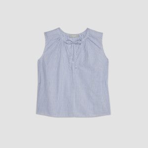 Alternative view of The Gathered Tie-Front Top | Mazarine Blue / Optic White