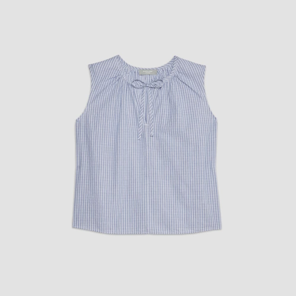 The Gathered Tie-Front Top | Mazarine Blue / Optic White - Image 2