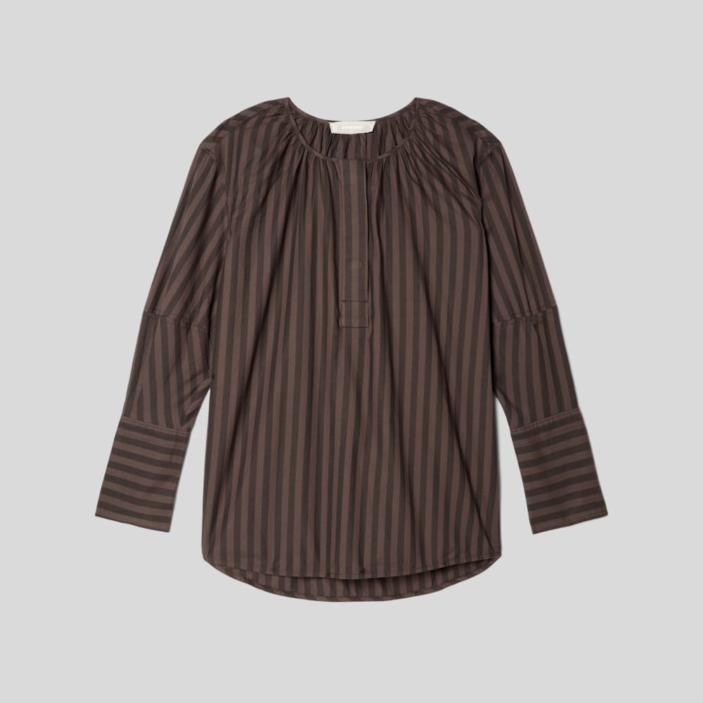 The Silky Cotton Balloon Sleeve Top | Chocolate Brown / Black - Image 2