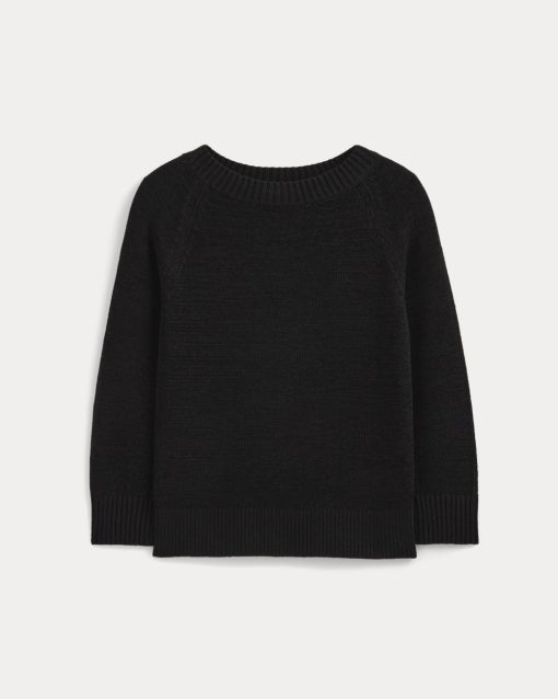 Alternative view of Wide-Neck Crew Sweater in Tape Yarn | Black