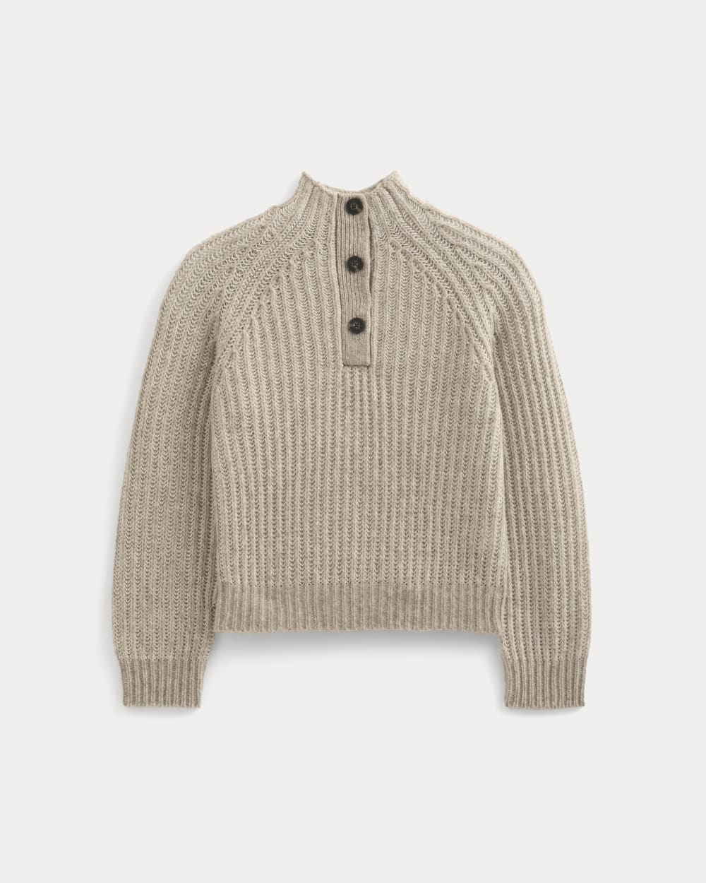 Funnel-Neck Ribbed Henley Sweater | Heathered Almond / Bone Vertical Stripe - Image 2