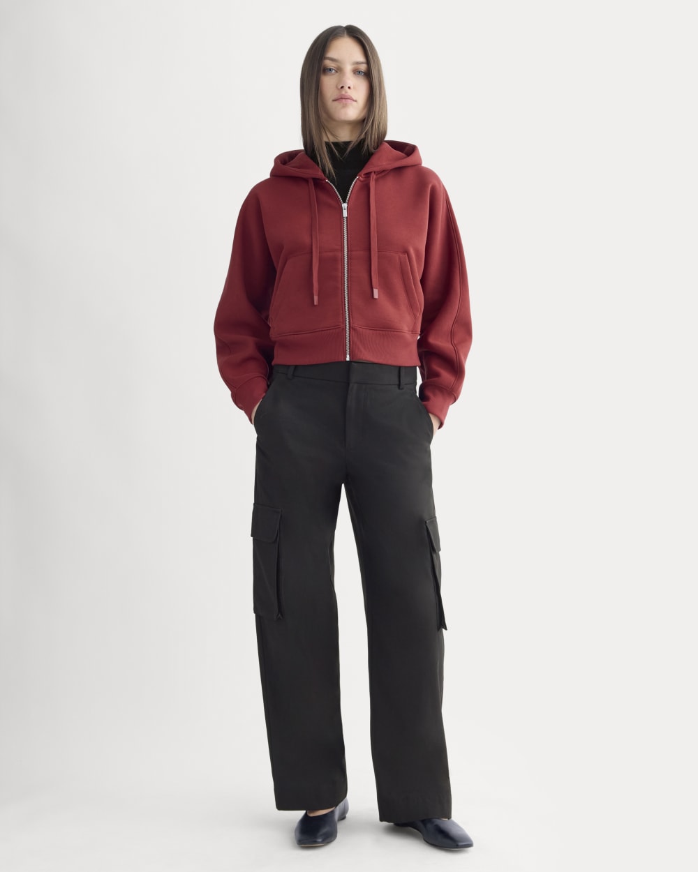 Luxe Fleece Full-Zip Cropped Hoodie | Merlot - Image 3