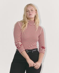 The Luxe Rib Turtleneck | Bone / Berry Red