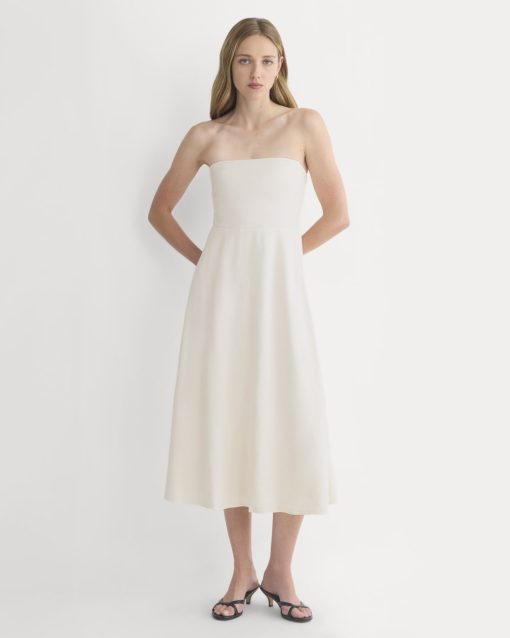 Strapless Dress in Stretch Linen | Bone