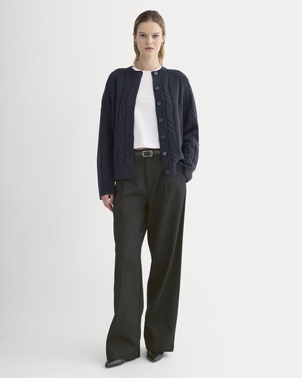 Cable Cardigan in Extrafine Luxe Merino | Navy - Image 3