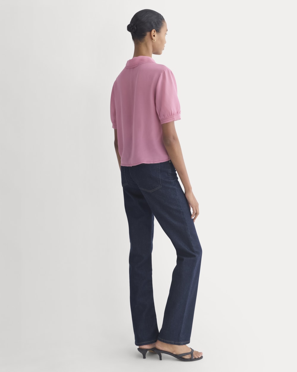 Notch Collar Shirt in Silk Georgette | Heather Rose - Image 5