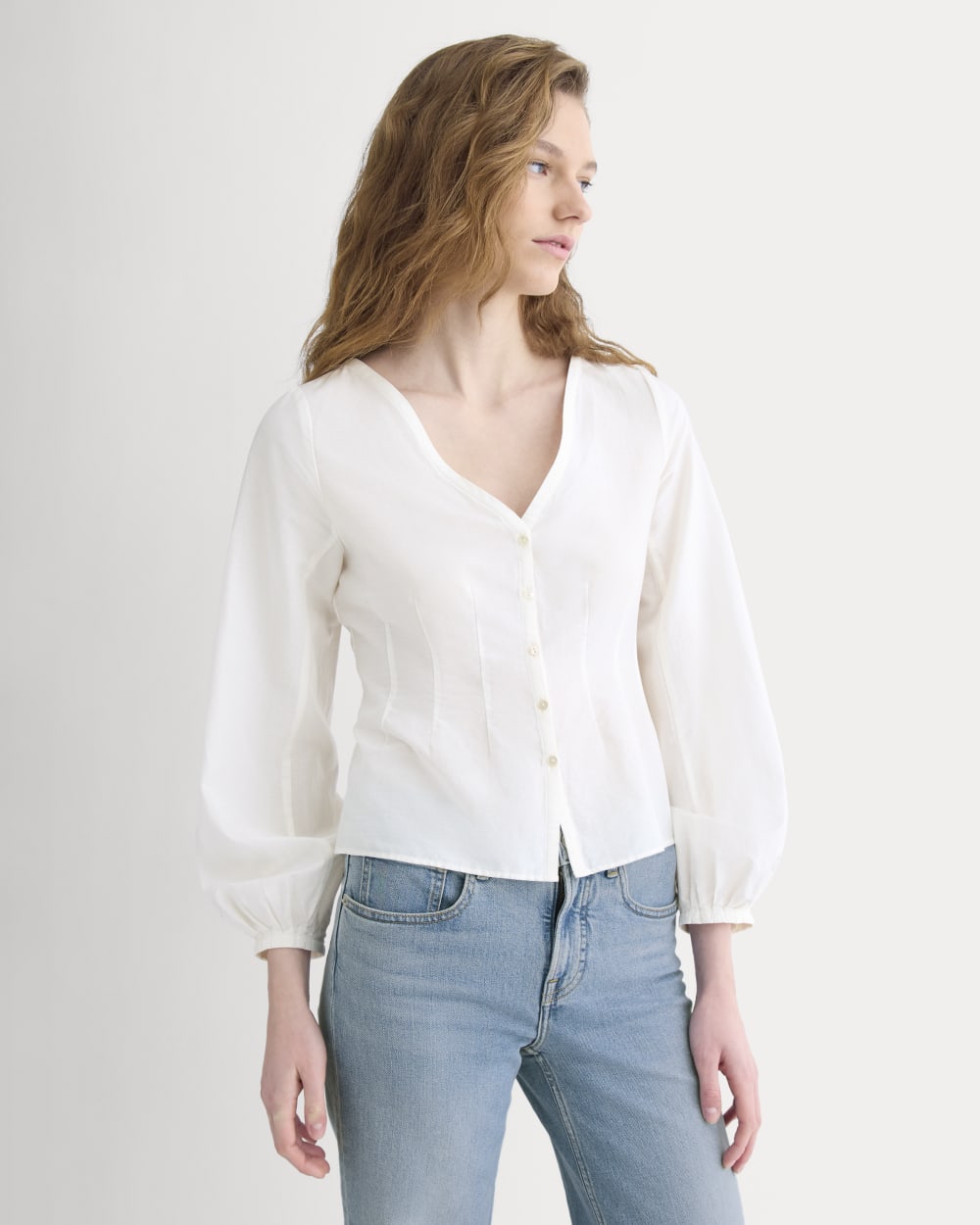 Balloon Sleeve Top in Cotton Silk | Bone - Image 3