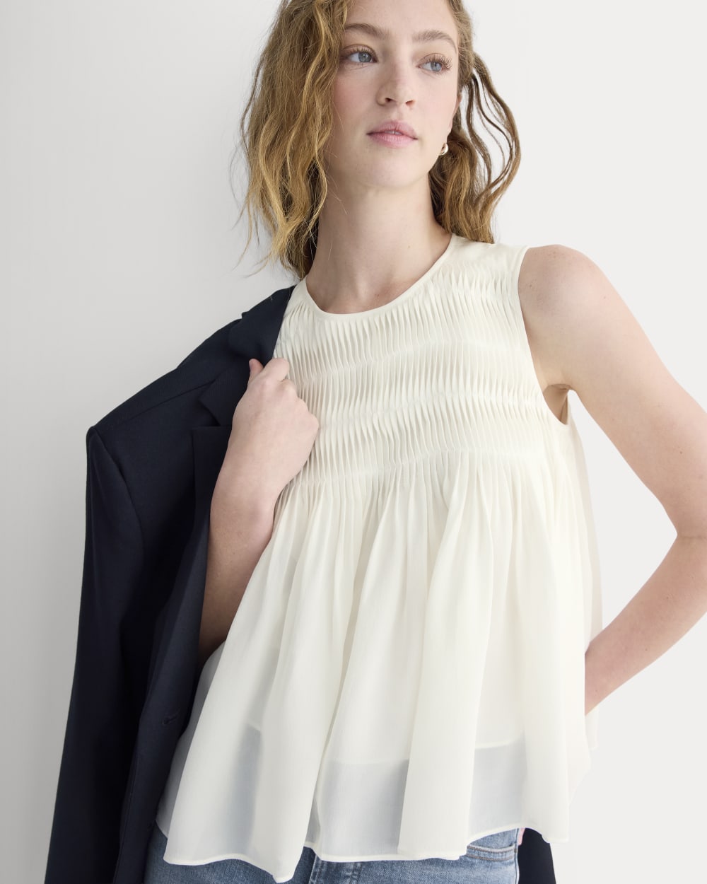 Twisted Pleat Tank in Silk Georgette | Bone - Image 4