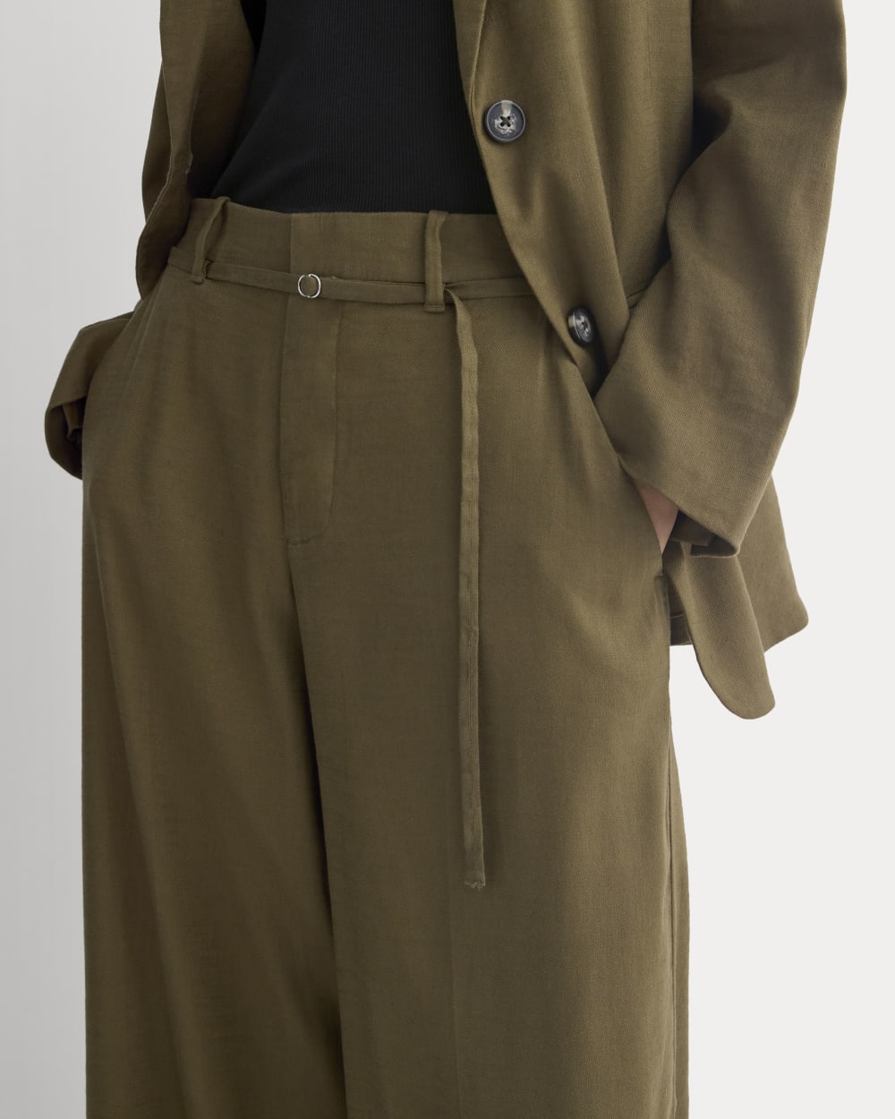Wide-Leg Belted Pant in Stretch Linen | Beech | Long - Image 4