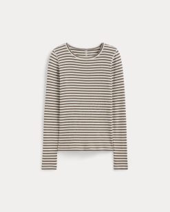 Alternative view of The Luxe Rib Long-Sleeve Crew | Bone / Deep Taupe