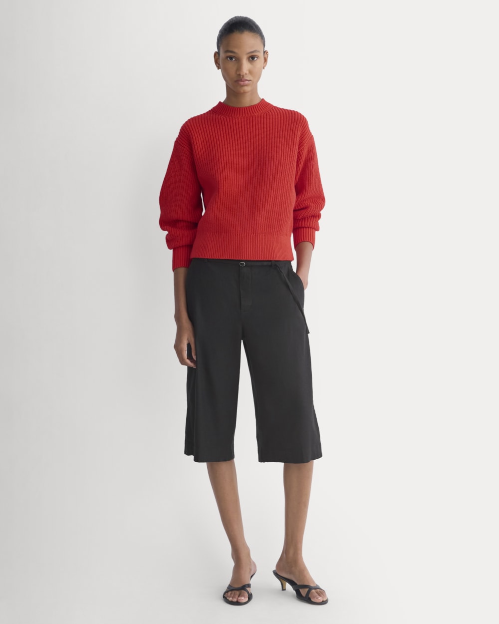 Cropped Ribbed Crew in Everyday Cotton | Fiery Red - Image 3