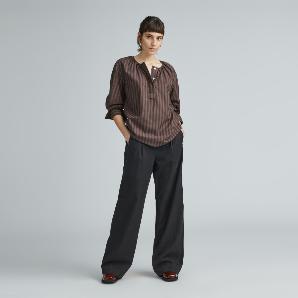 The Silky Cotton Balloon Sleeve Top | Chocolate Brown / Black - Image 6