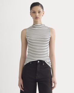 The Luxe Rib Funnel-Neck Tank | Bone / Black