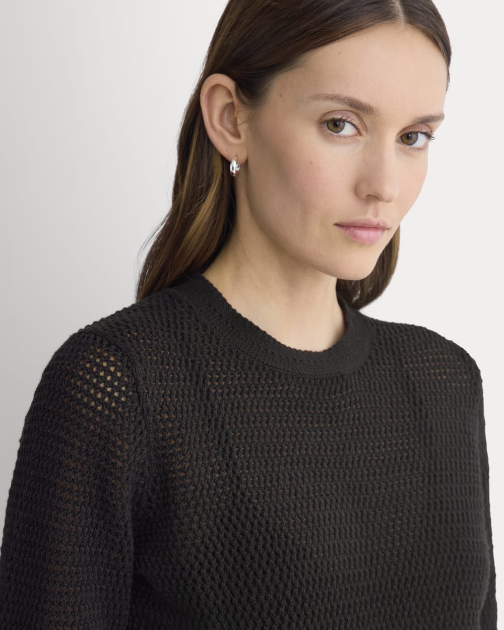 Open Knit Long-Sleeve Crew in Everyday Cotton | Black - Image 4