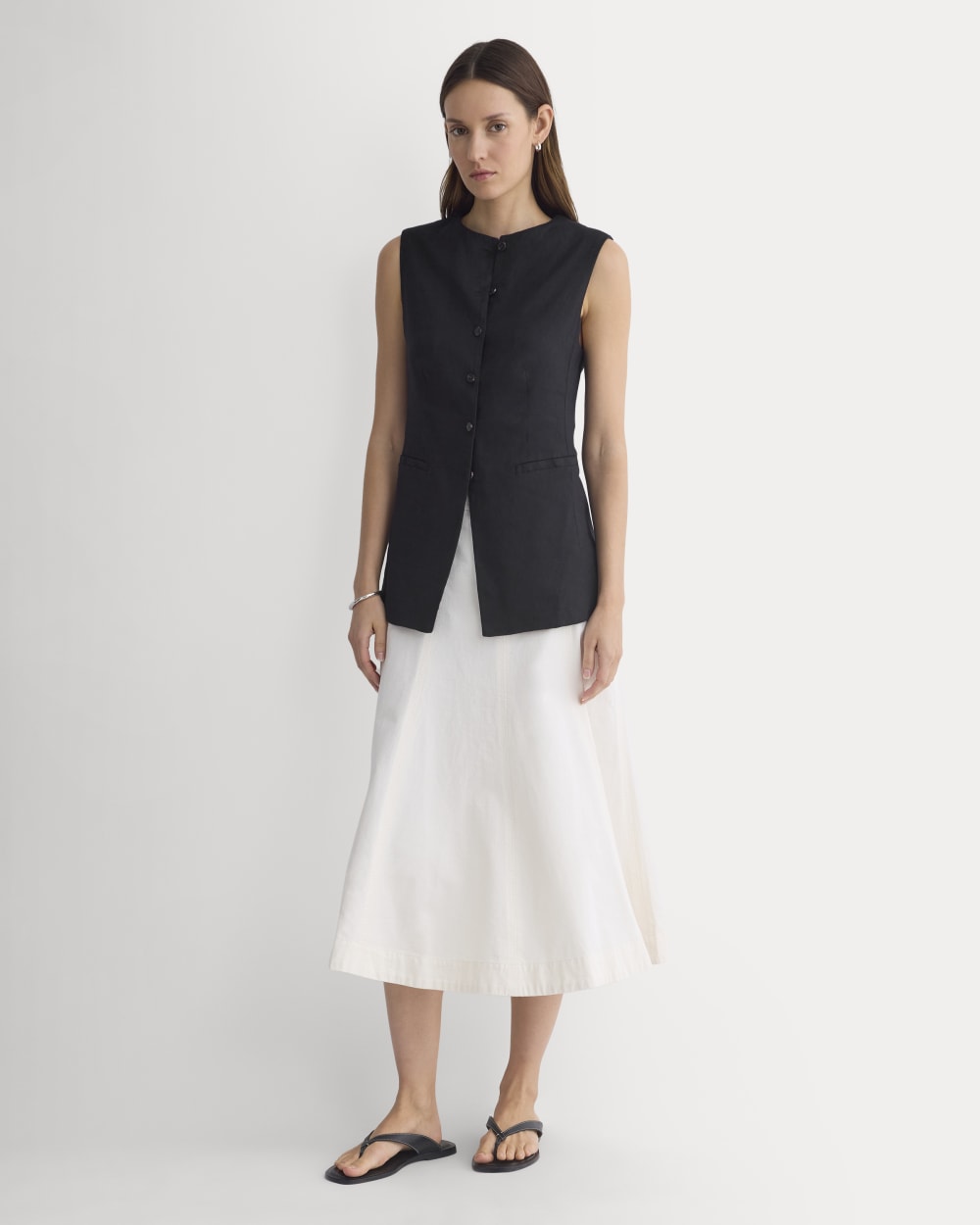Long Vest in Stretch Linen | Black - Image 3