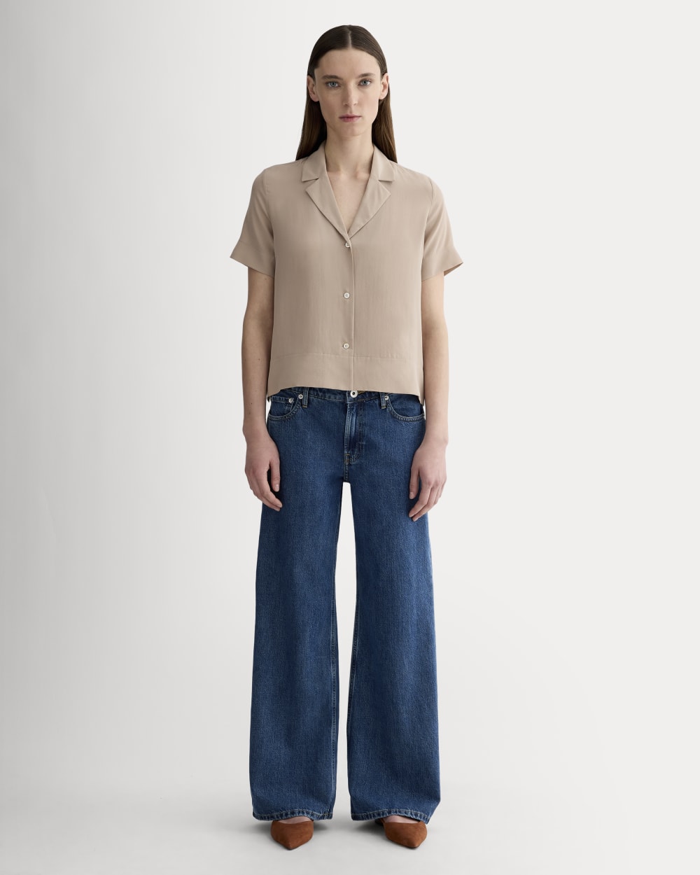The Notch Shirt in Washable Silk | Burnt Sugar - Image 3
