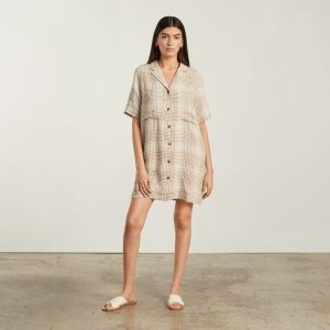 Alternative view of The Linen Workwear Dress | Iced Coffee Grid
