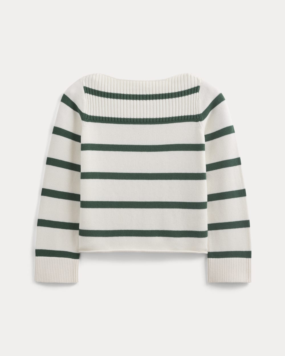 Striped Boatneck Sweater in Everyday Cotton | Hunter Green/Bone - Image 2