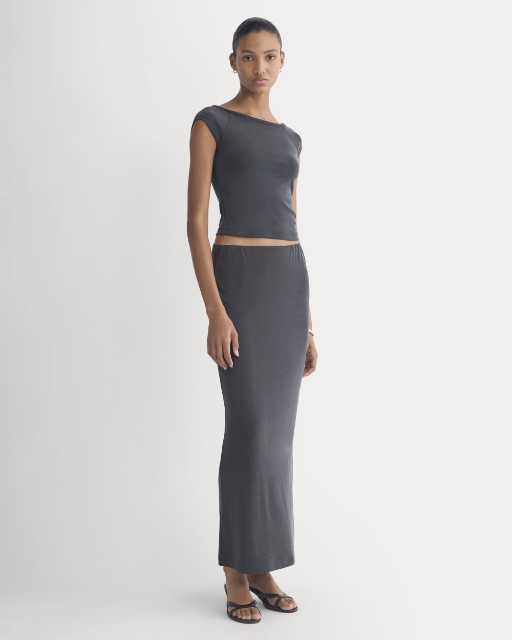 Boatneck Cap-Sleeve Top in Butterknit | Black - Image 3