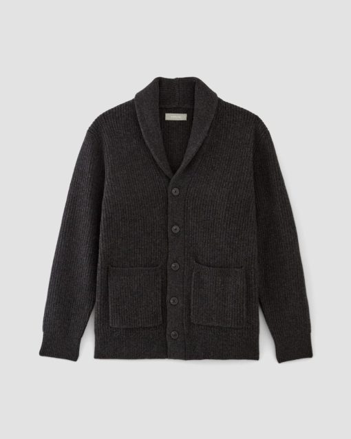 Alternative view of The Felted Merino Shawl Collar Cardigan | Charcoal
