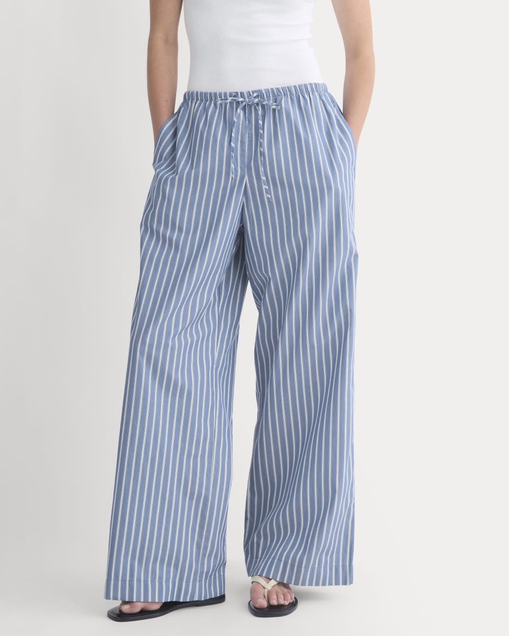 Wide-Leg Drawstring Pant in Washed Poplin | Dutch Blue / Bone - Image 3
