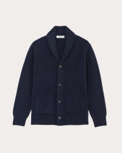 Alternative view of The Felted Merino Shawl Collar Cardigan | Deep Navy