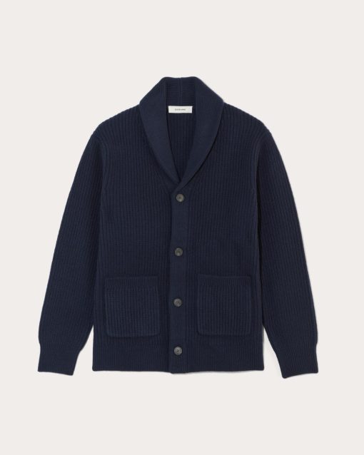 Alternative view of The Felted Merino Shawl Collar Cardigan | Deep Navy