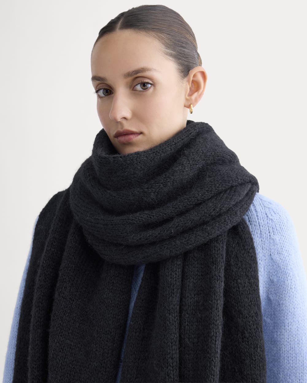 Plush Alpaca Scarf | Black/ Skyway - Image 3